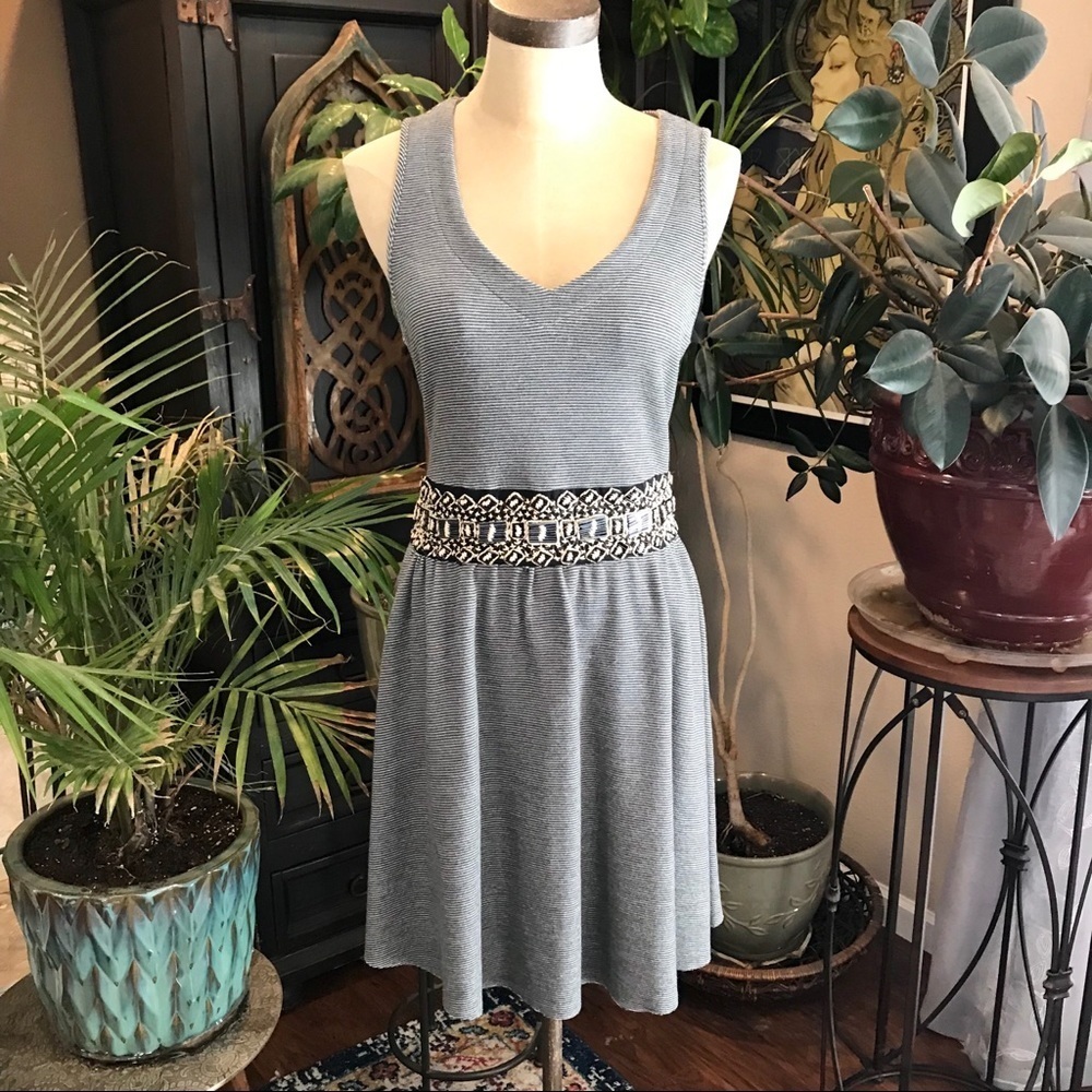 Anthropologie beaded embroidered stripe tank dress - Picture 1 of 7